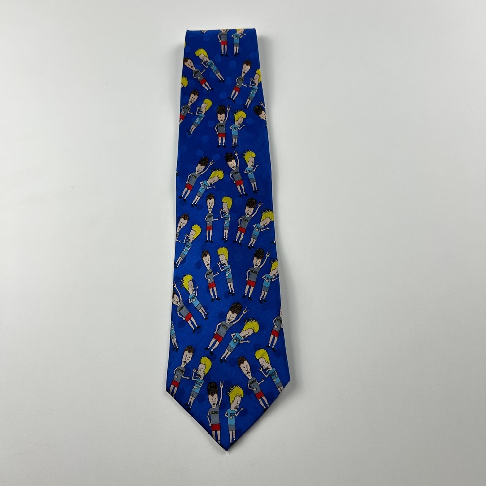 Vintage 1996 Beavis & Butt-Head MTV Air Guitar 100% Silk Tie Korea